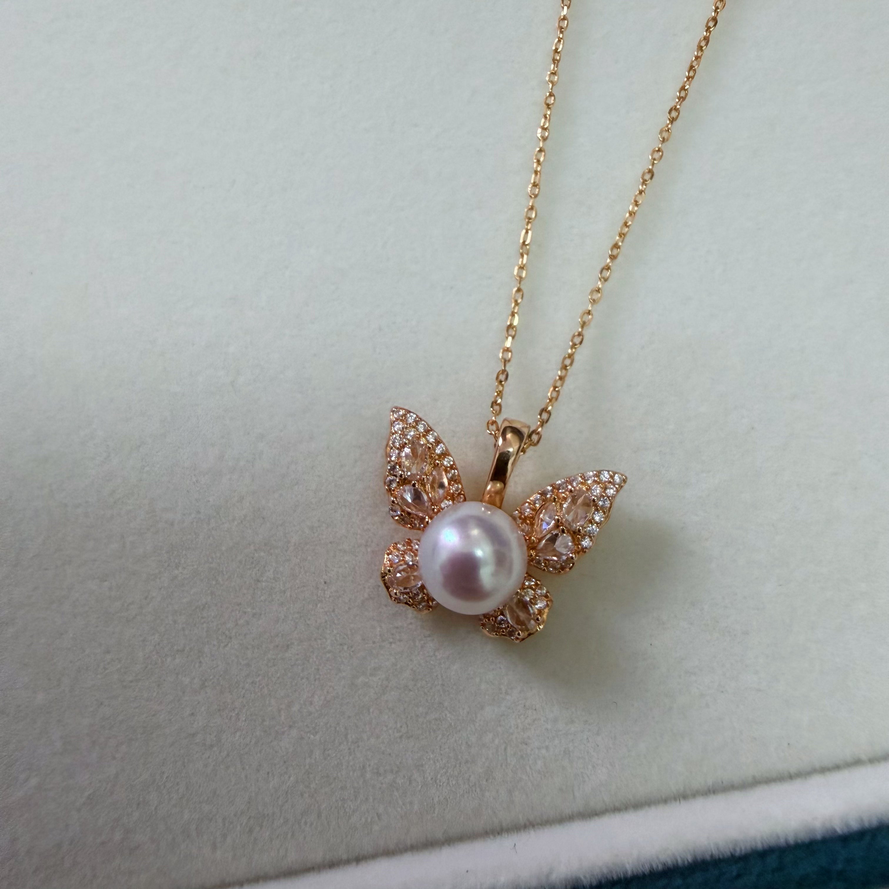 7-8mm 蝴蝶吊墜項鏈 Freshwater Pearl Necklace